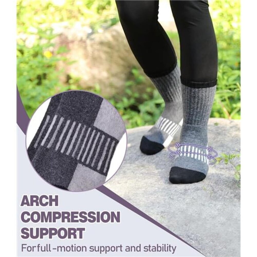 Cozy Merino Wool Crew Socks for Women - Thermal Hiking Boot Wear - Picture 4 of 7